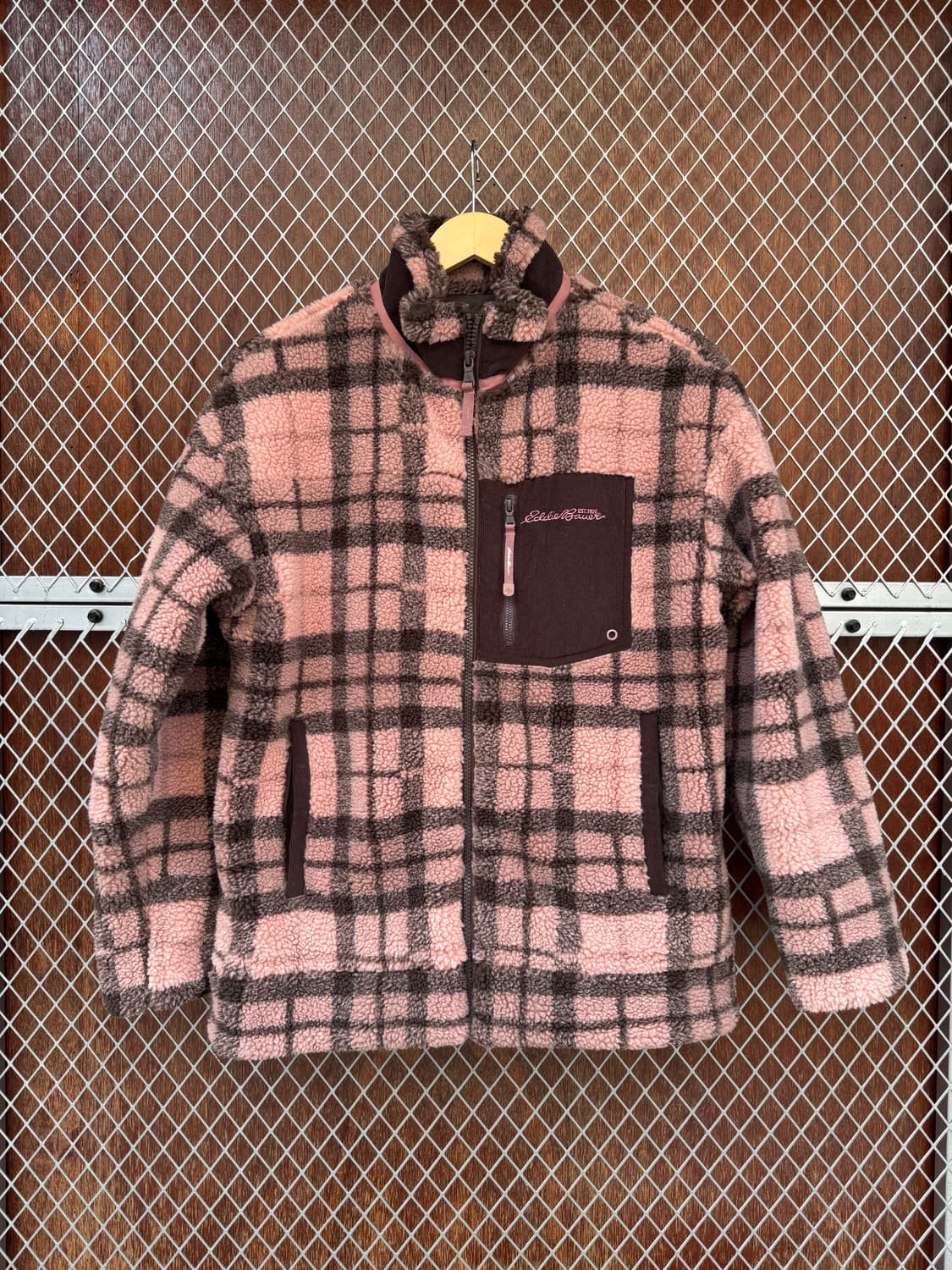 에디바우어 체크 헤비 핑크 플리스 뽀글이 후리스 자켓 M 상품이미지1
