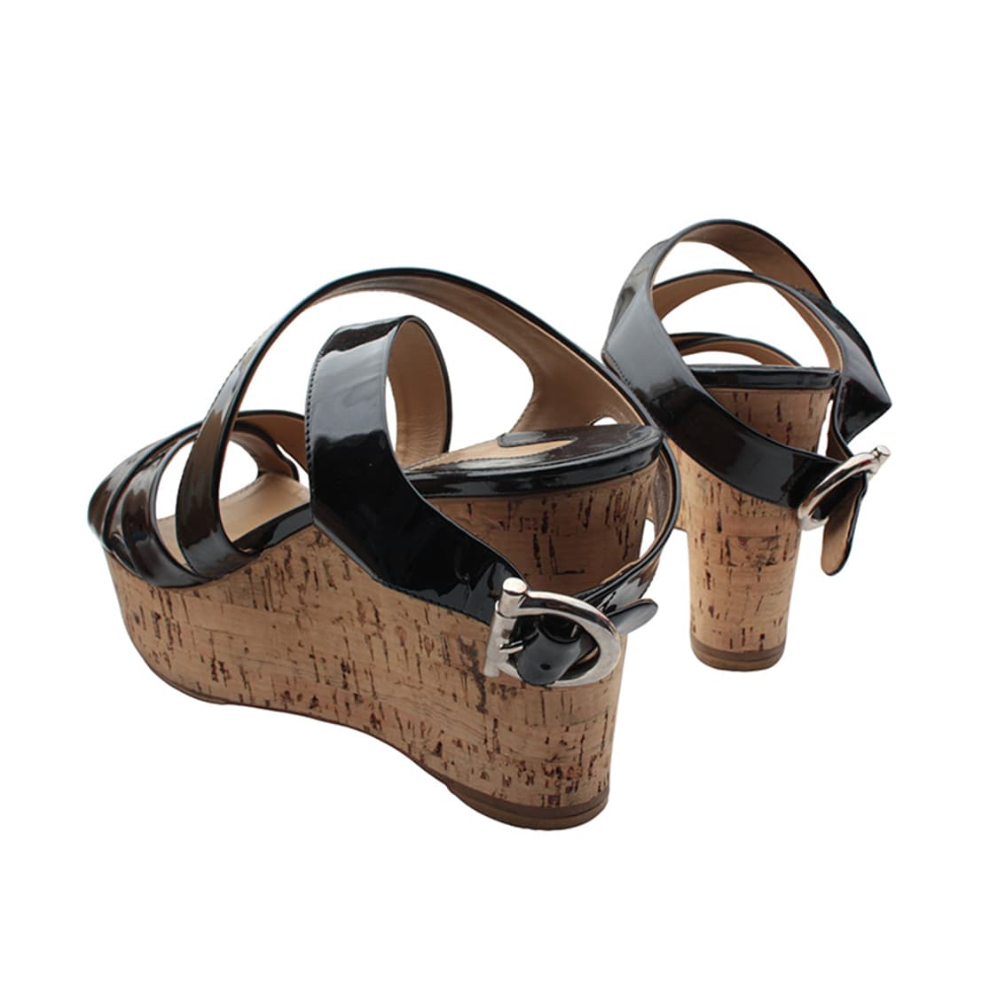 페라가모 블랙 페이턴트 웨지 샌들 6반B 상품이미지4