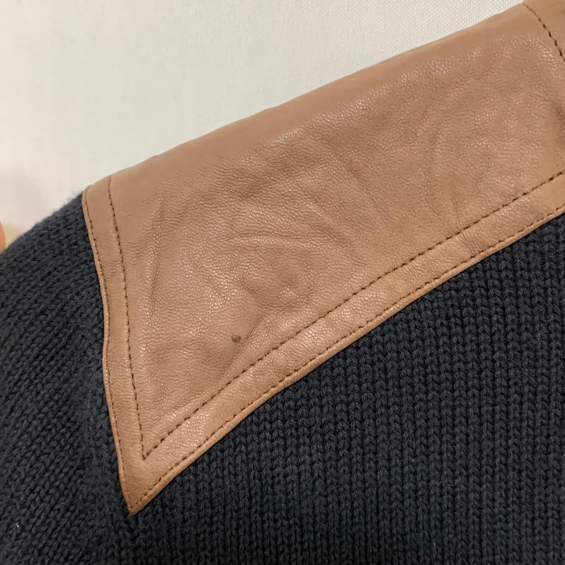 로렌랄프로렌 블랙/브라운 레더 패치 하프집업 반집업 니트 M 상품이미지4