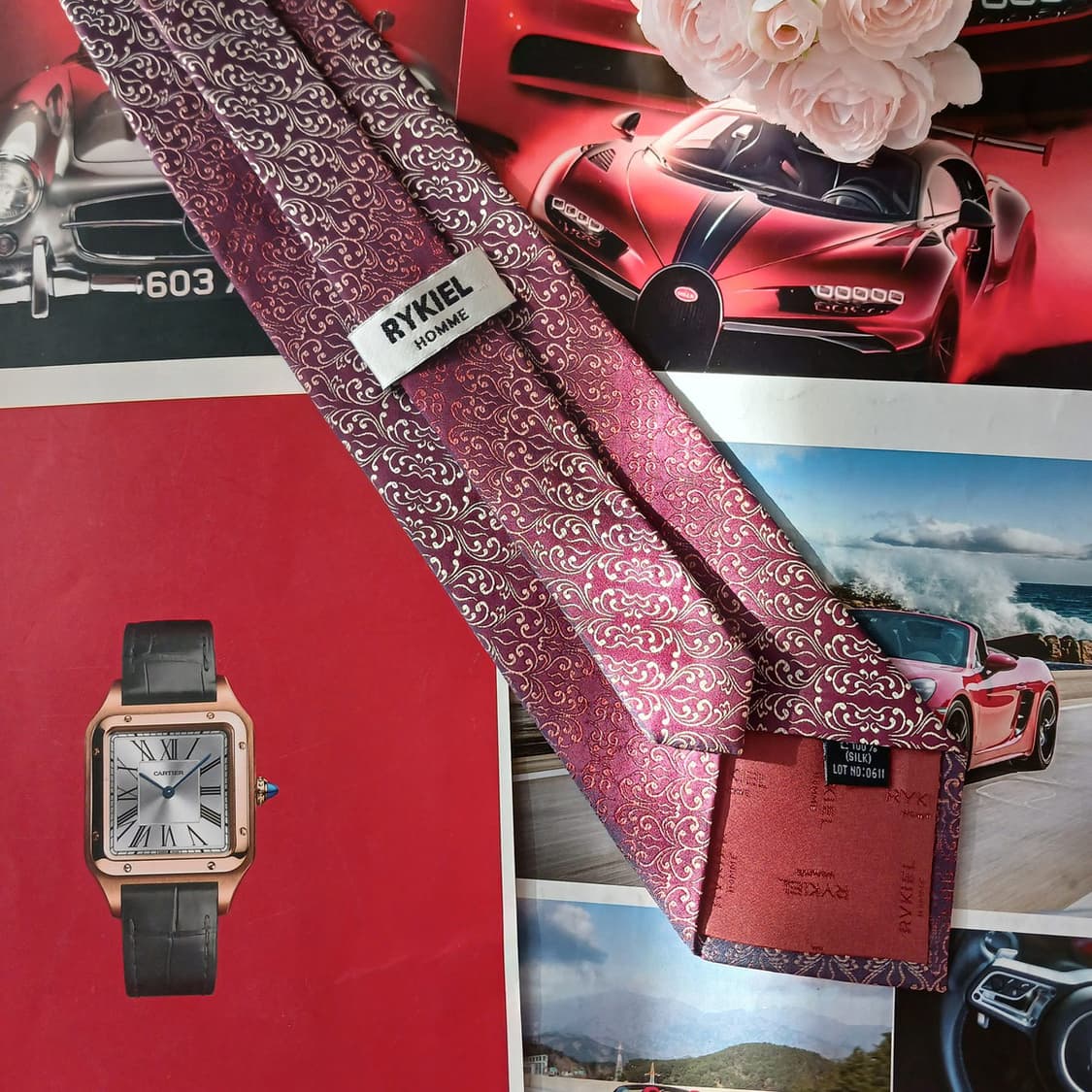 소니아 리키엘 실크 버건디 자카드 넥타이 9.8cm A+등급 A18838 상품이미지4