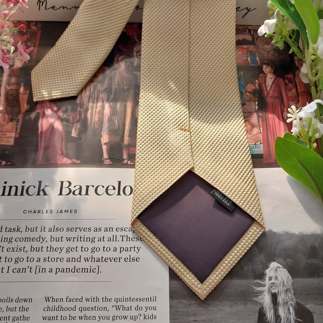 지안프랑코 페레 실크 아이보리 텍스처 넥타이 8.7cm A등급 K1714 상품이미지6