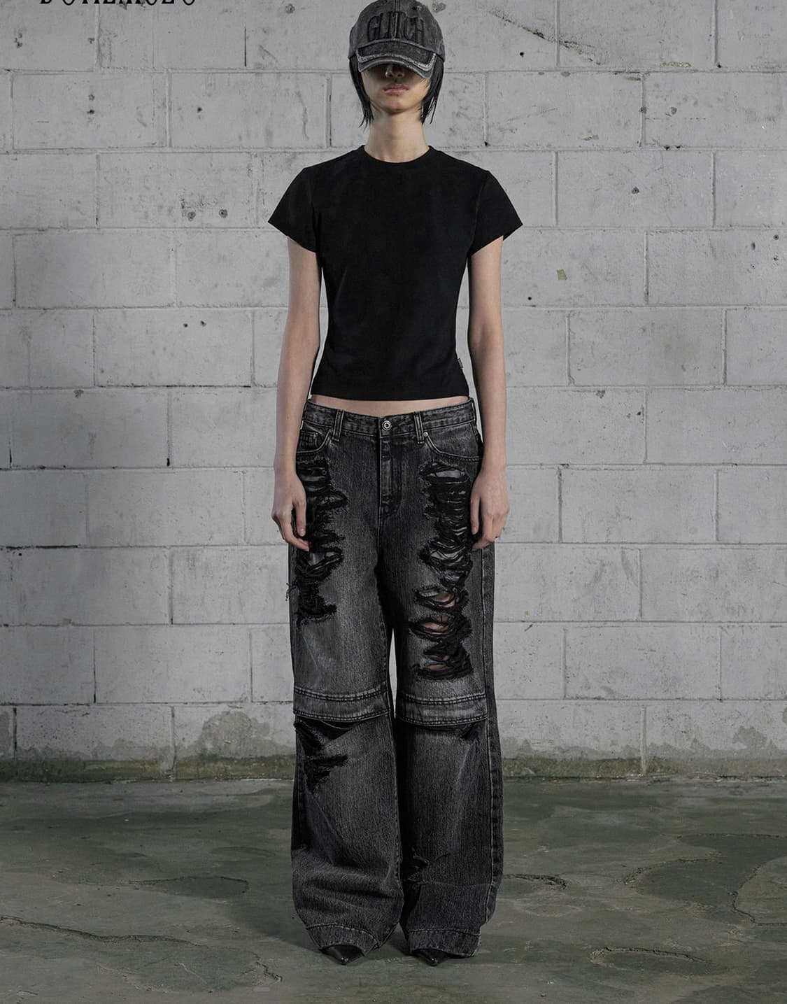 보헤미안서울 Knee open Ripped Wide Jeans gray 상품이미지4