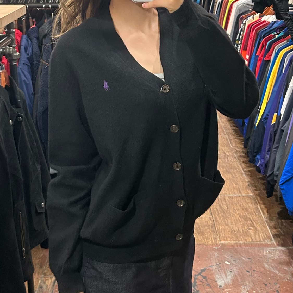 [HI] 폴로 니트 가디건 블랙 상품이미지3