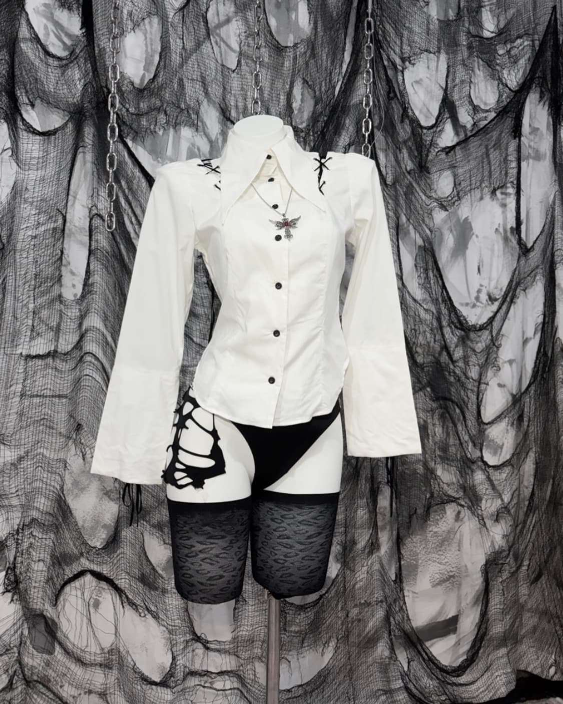 Gothic goth eyelet corset Detail shirt 상품이미지3
