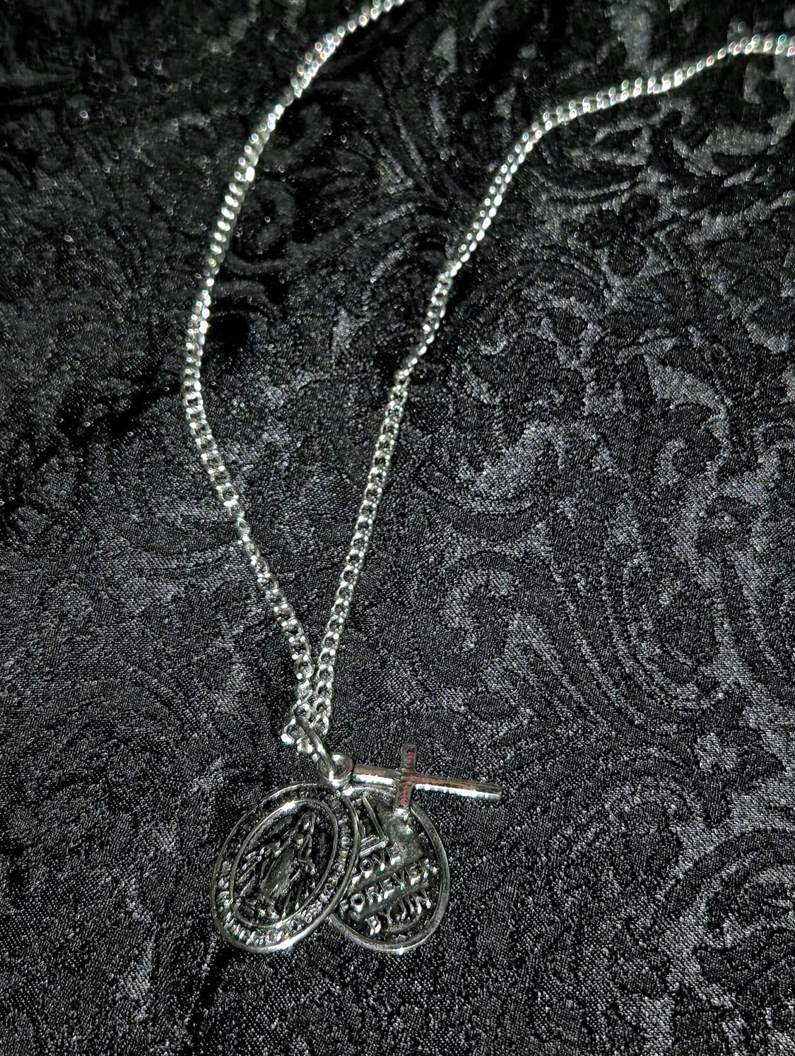 빈티지 고딕펑크 마리아 십자가 챰 실버 목걸이 상품이미지1