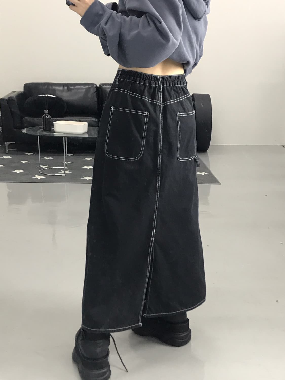 Jpn black stitch long skirts 상품이미지2