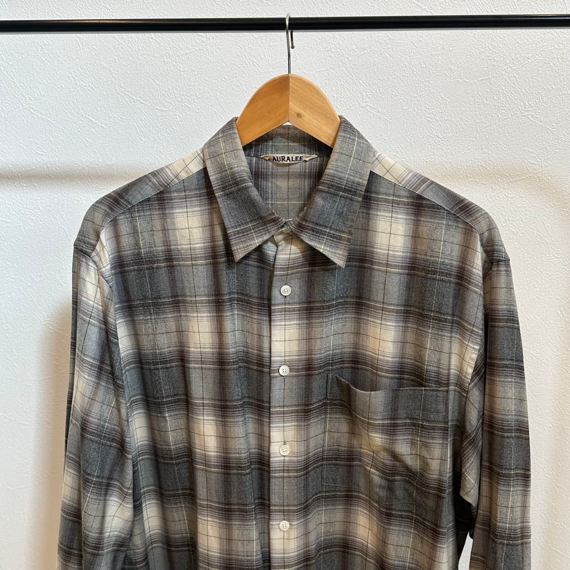 오라리 울 체크 셔츠 헤링본 그레이 4  상품이미지2