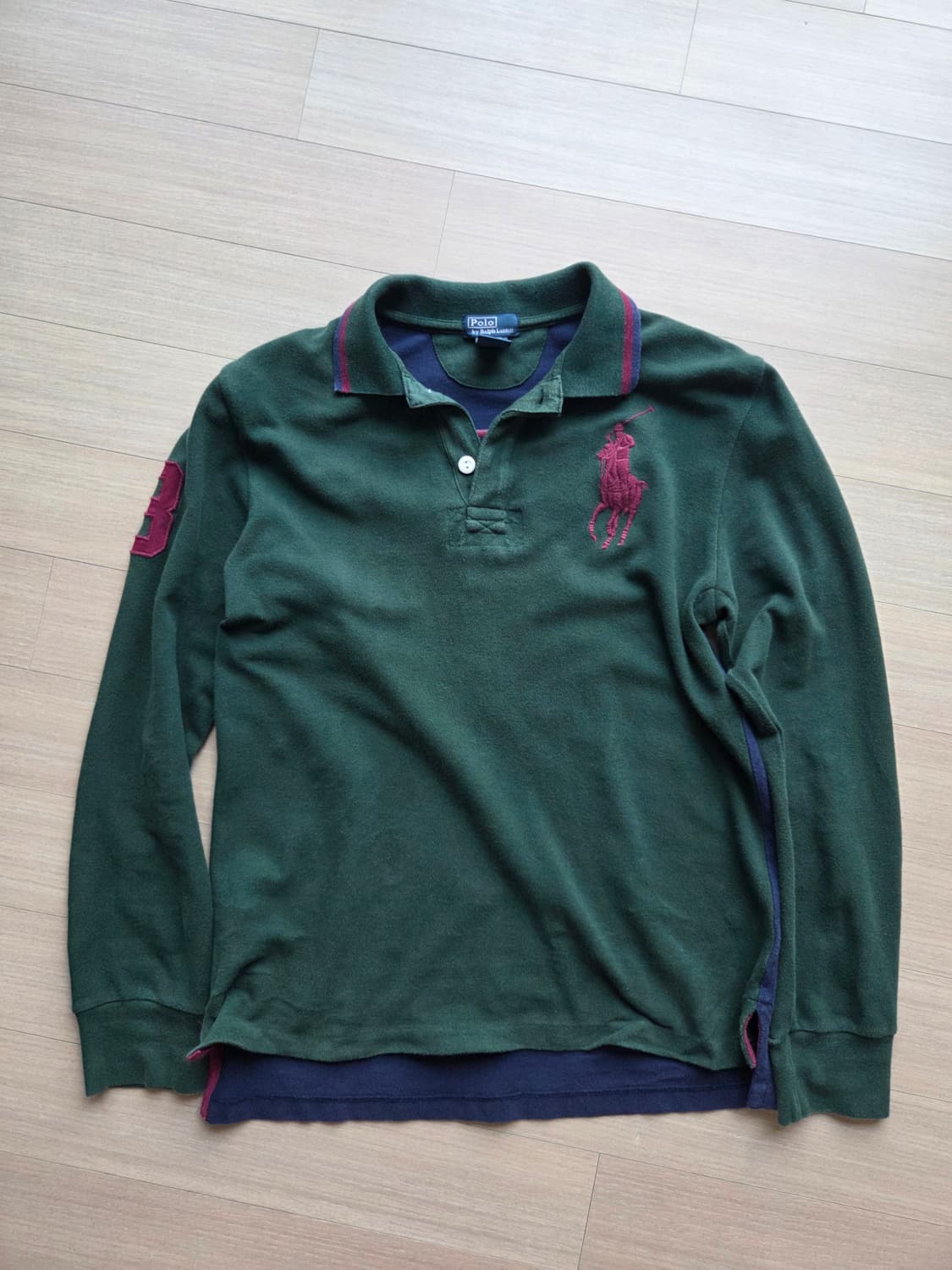 폴로 빅포니 버건디 포인트 카키 럭비티 긴팔티 롱슬리브 상품이미지4