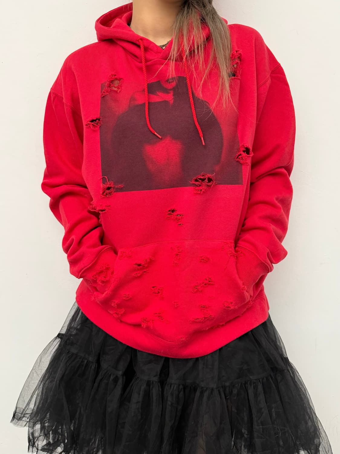 레드 디스트레스 오버핏 후드티 상품이미지2