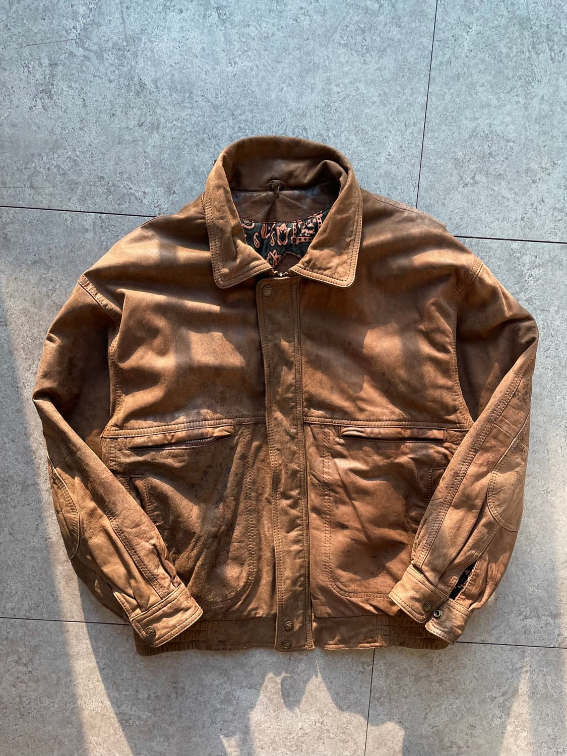 브라운 소가죽 봄버자켓 상품이미지1