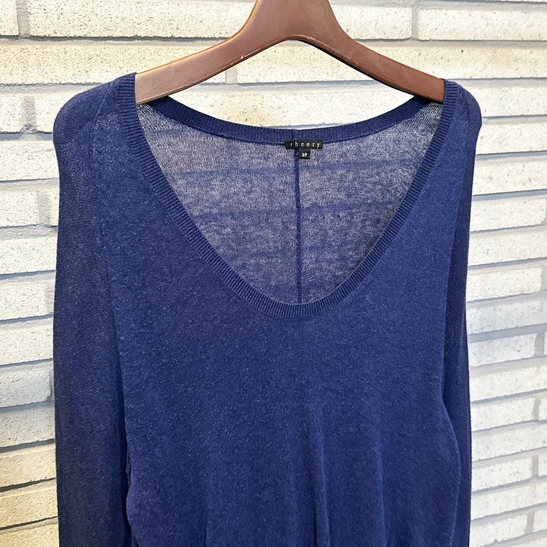 Theory 띠어리 캐시미어 시스루 니트 탑 U넥 포켓 디테일 딥네이비 상품이미지4