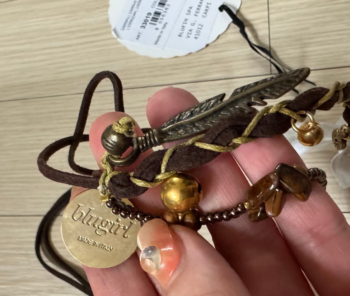 Made in ITALY 블루마린 에스닉 보헤미안 비즈 가죽 목걸이 상품이미지3