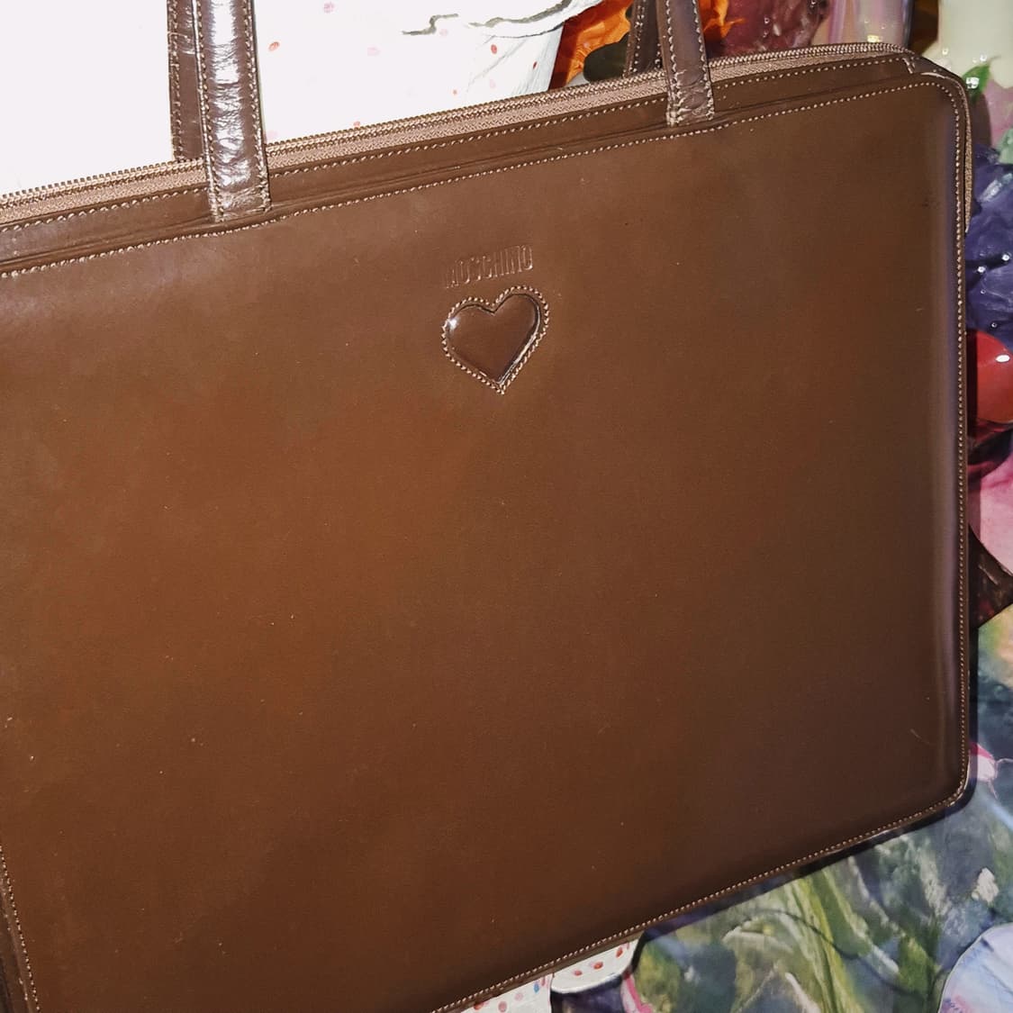 90s 모스키노 하트 엠보 레더 숄더&토트백 상품이미지7