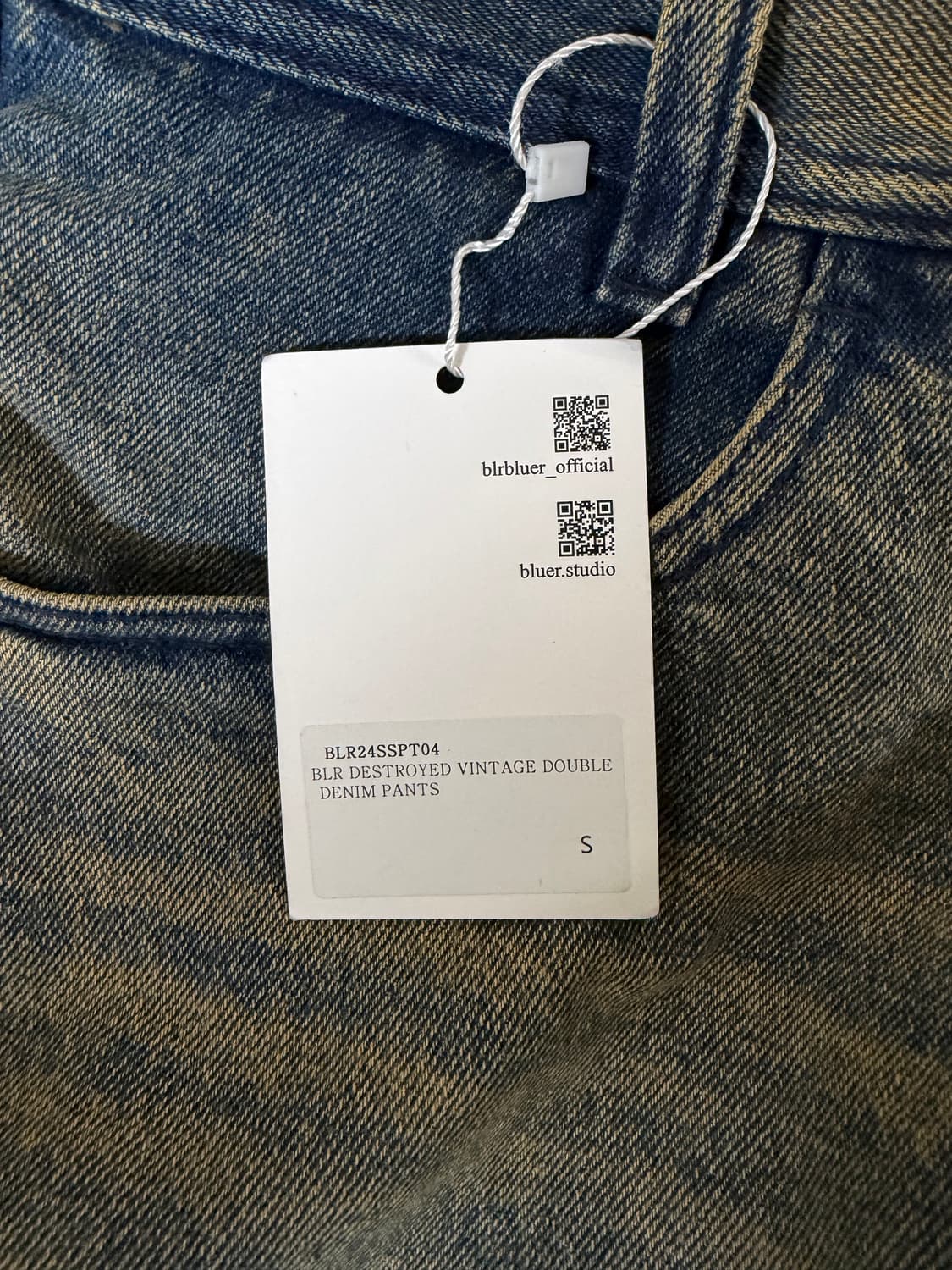 [S] 비엘알 디스트로이드 빈티지 더블 데님 팬츠 네이비 상품이미지4