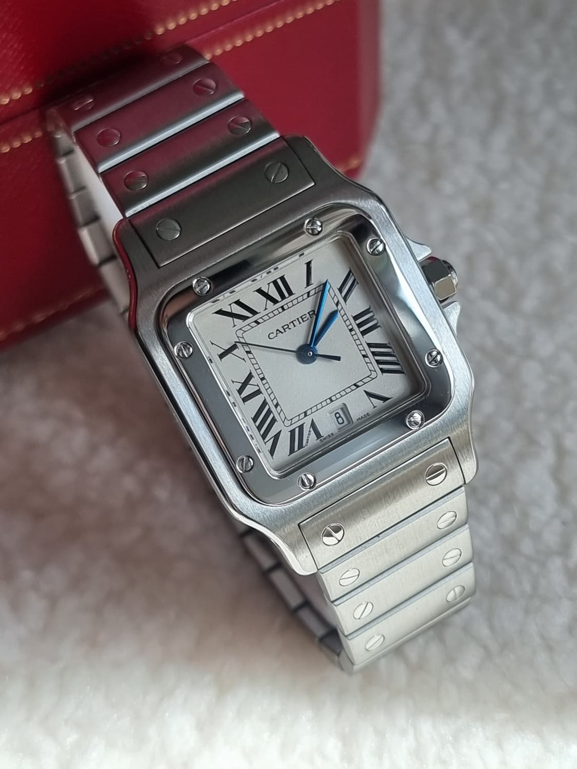 까르띠에 산토스 갈베 스틸 L 블랙로만 쿼츠 남성 시계 04년 상품이미지1