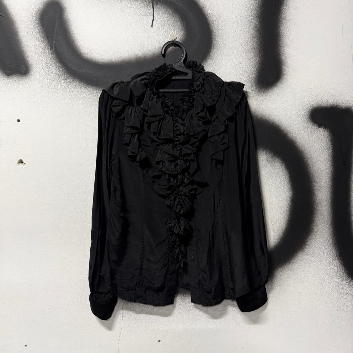 VTG 빈티지 긱시크 펑크 블랙 프릴 러플 디테일 셔츠 블라우스 상품이미지1