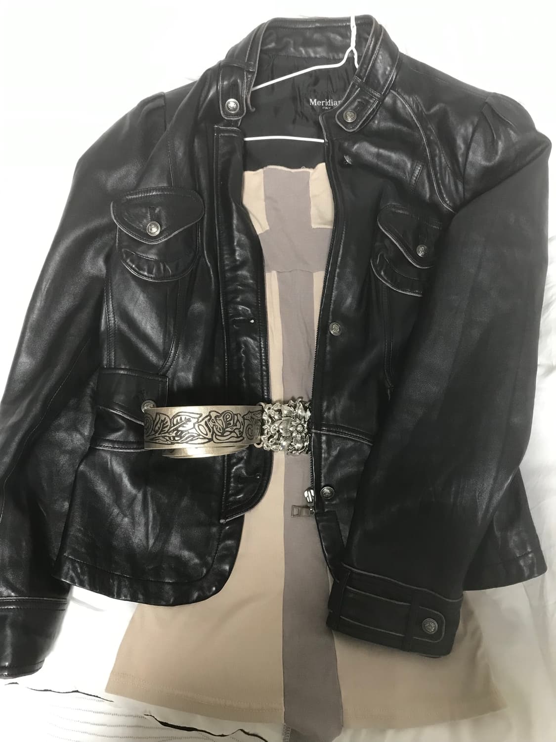 빈티지 이태리 양가죽 자켓 십자가 롱슬리브 벨트 펑크 y2k 라이더 상품이미지1