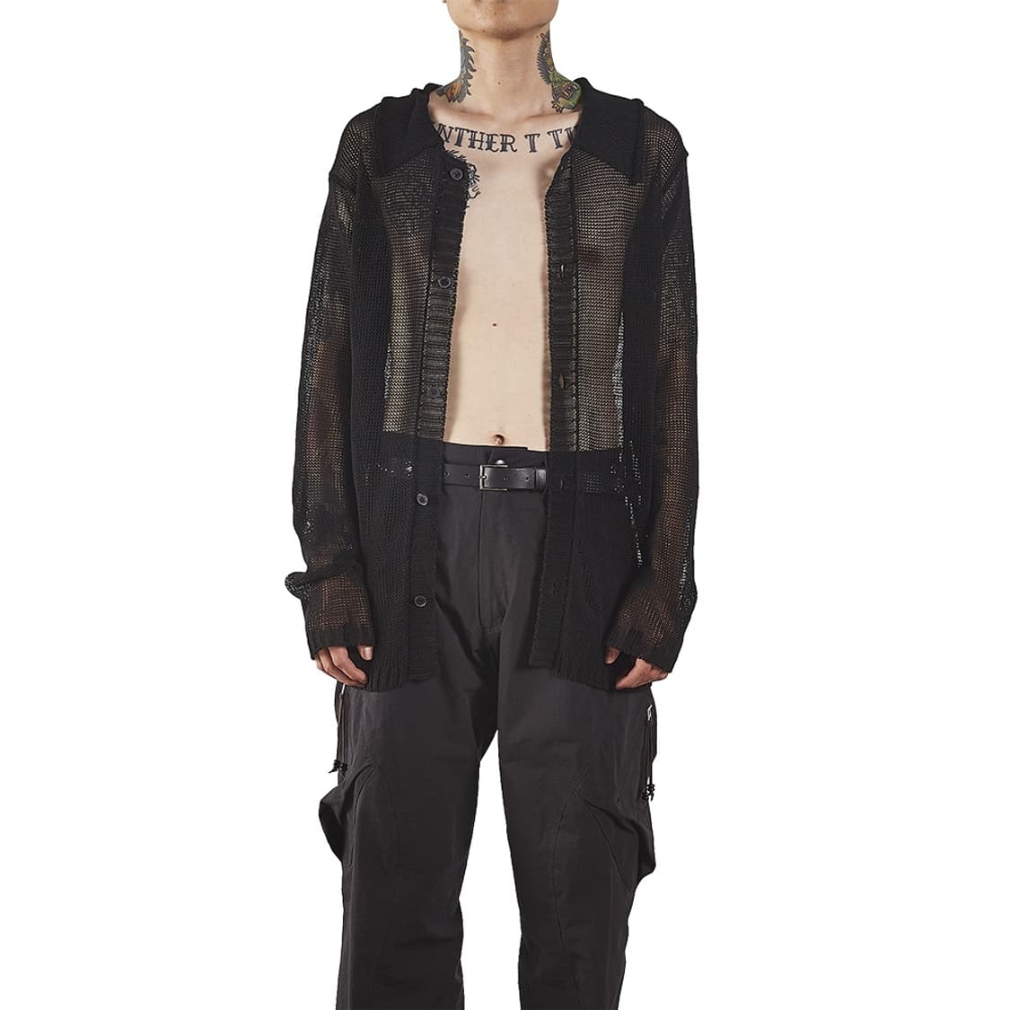 [NVRFRGT] SHEER OPEN KNIT CARDIGAN BLACK 상품이미지1