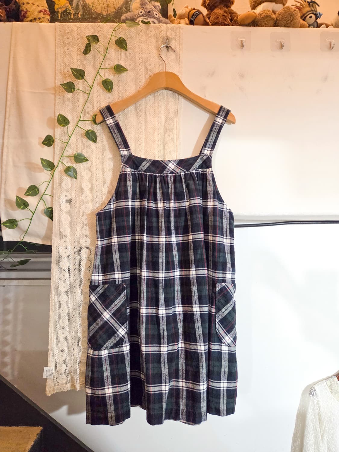 너드 체크 사이드포켓 오버롤 원피스 상품이미지1