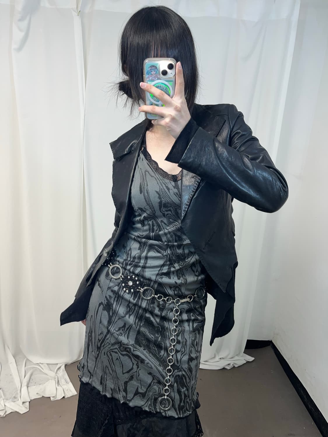 드레이프 블랙 레더 블레이져 상품이미지4