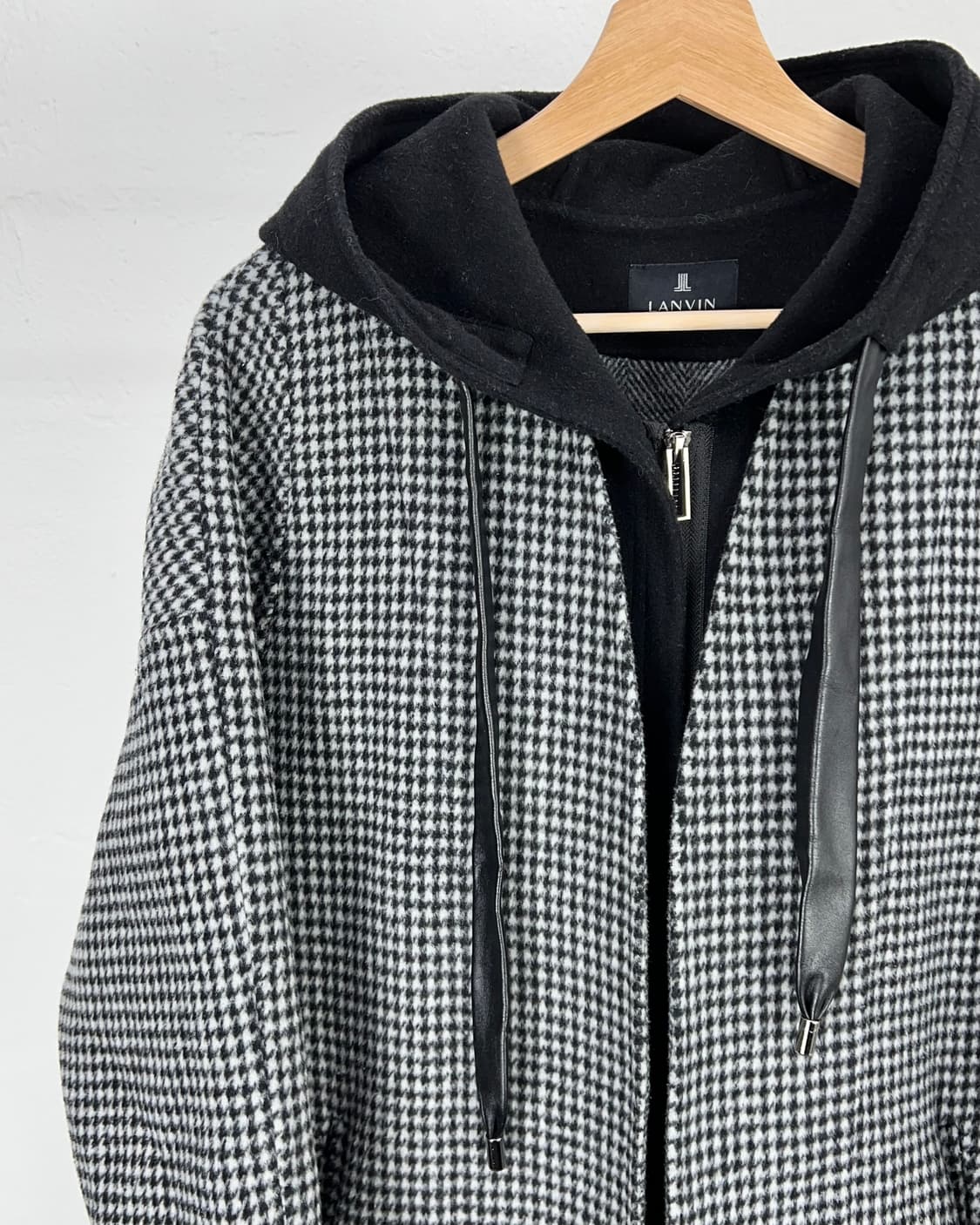 랑방 컬렉션 하운드 투스 체크 롱 로브 후디 코트 자켓 상품이미지2