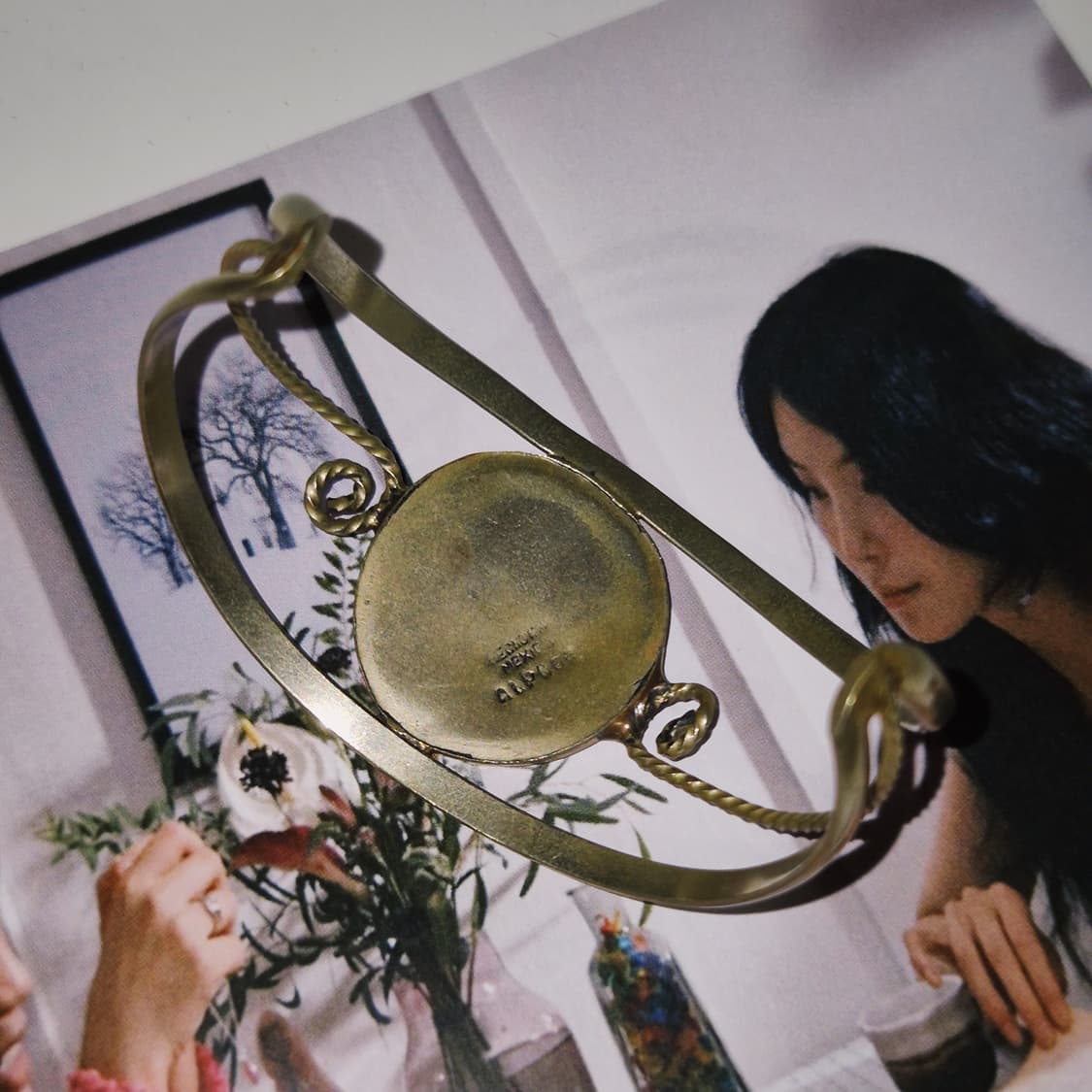 80s 멕시코 알파카 터키석 자개 플라워 뱅글 상품이미지9