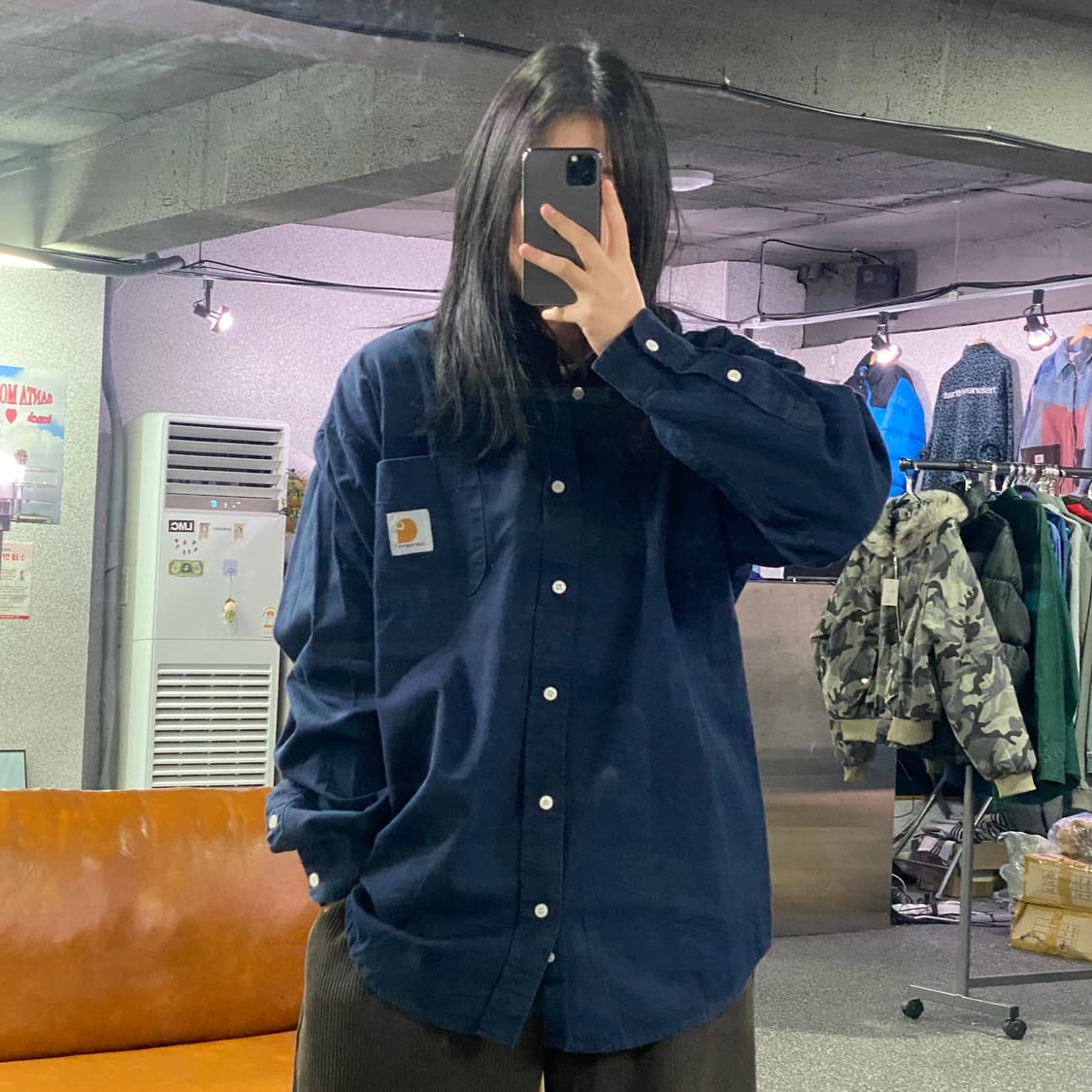 칼하트 패치로고 네이비 워크 셔츠 B3643 상품이미지1