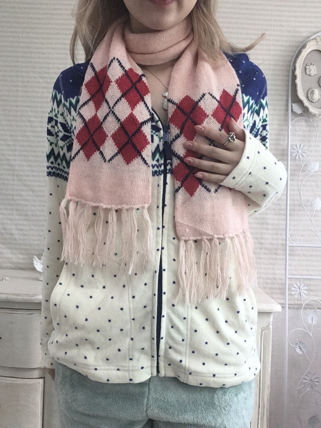jpn vintage winter snow nordic dot fleec 상품이미지4
