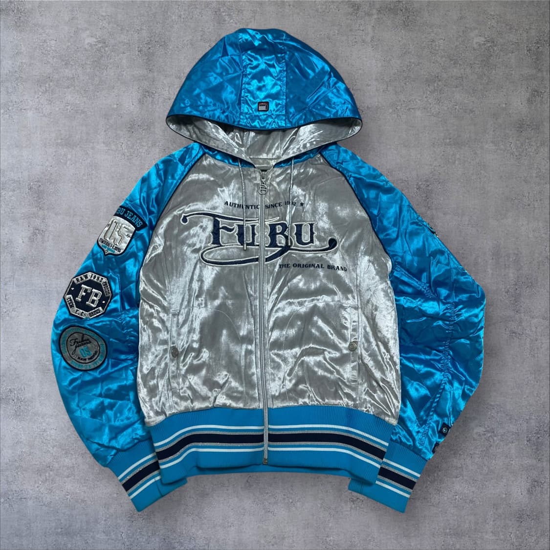 FUBU y2k 빅로고 벨벳 믹스 컬러 크롭 후드 자켓 상품이미지1