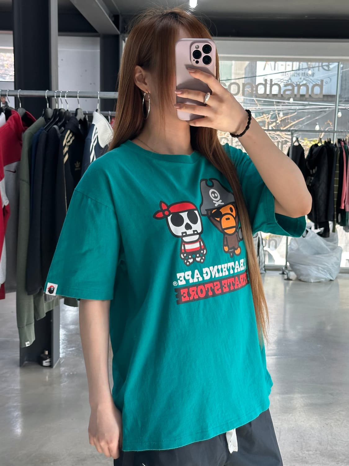 베이프 x PIRATE 해적마일로 반팔티 청록 상품이미지1