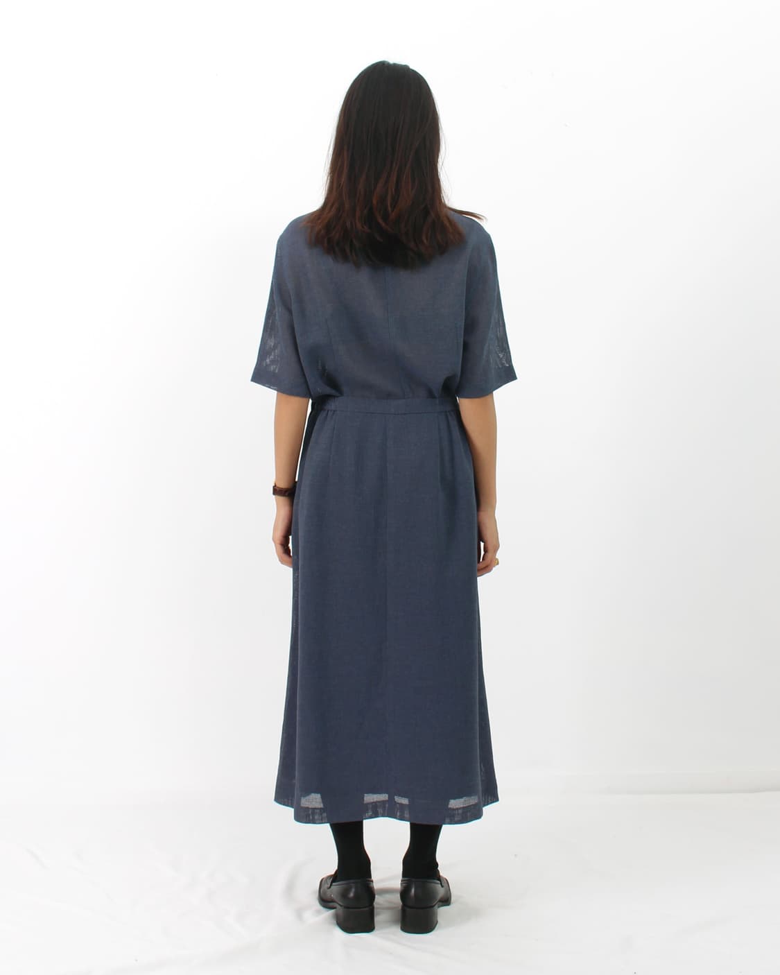 일본 빈티지 네이비 블루 여름 드레스 블라우스 스커트 셋업 투피스 상품이미지2