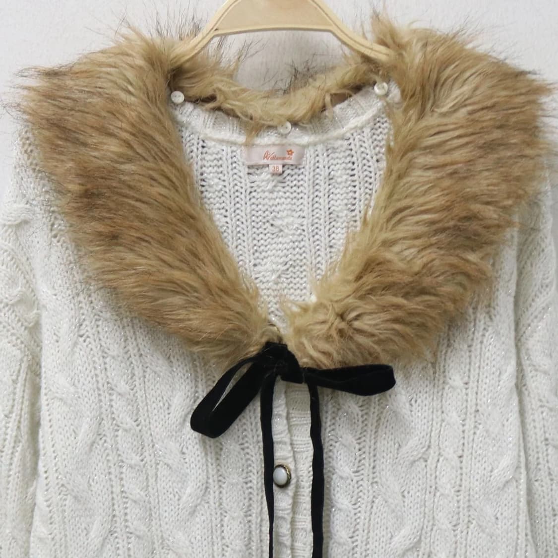 WALLAMANDA 퍼 발레코어 꽈배기 울 혼방니트 가디건 64637 상품이미지3