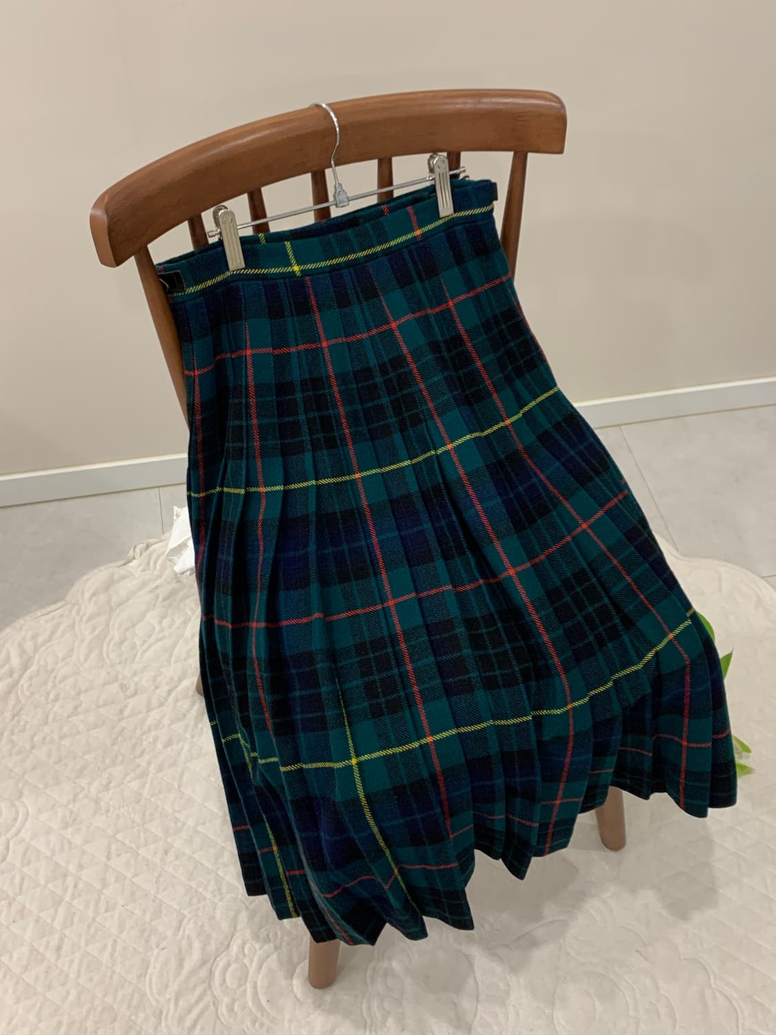 스코틀랜드 퓨어 뉴 울 100 타탄 킬트 딥그린 스커트 상품이미지3