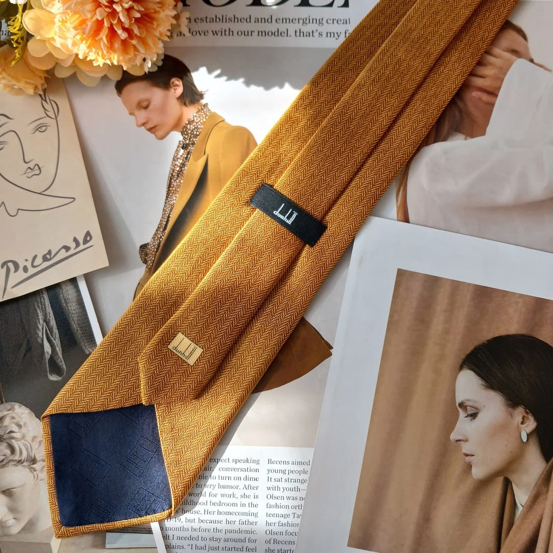 던힐 실크 브라운 헤링본 넥타이 9.7cm A+등급 A19679 상품이미지6