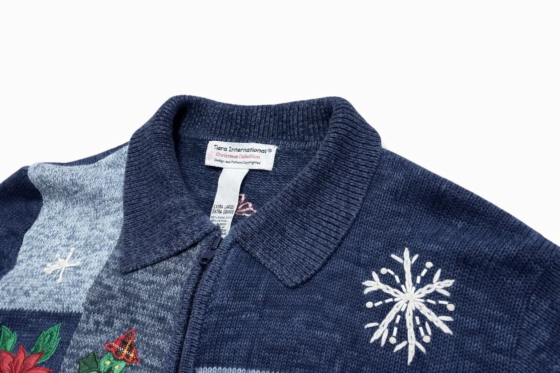 USA 90s 빈티지 크리스마스 패치 니트 가디건 XL 상품이미지3