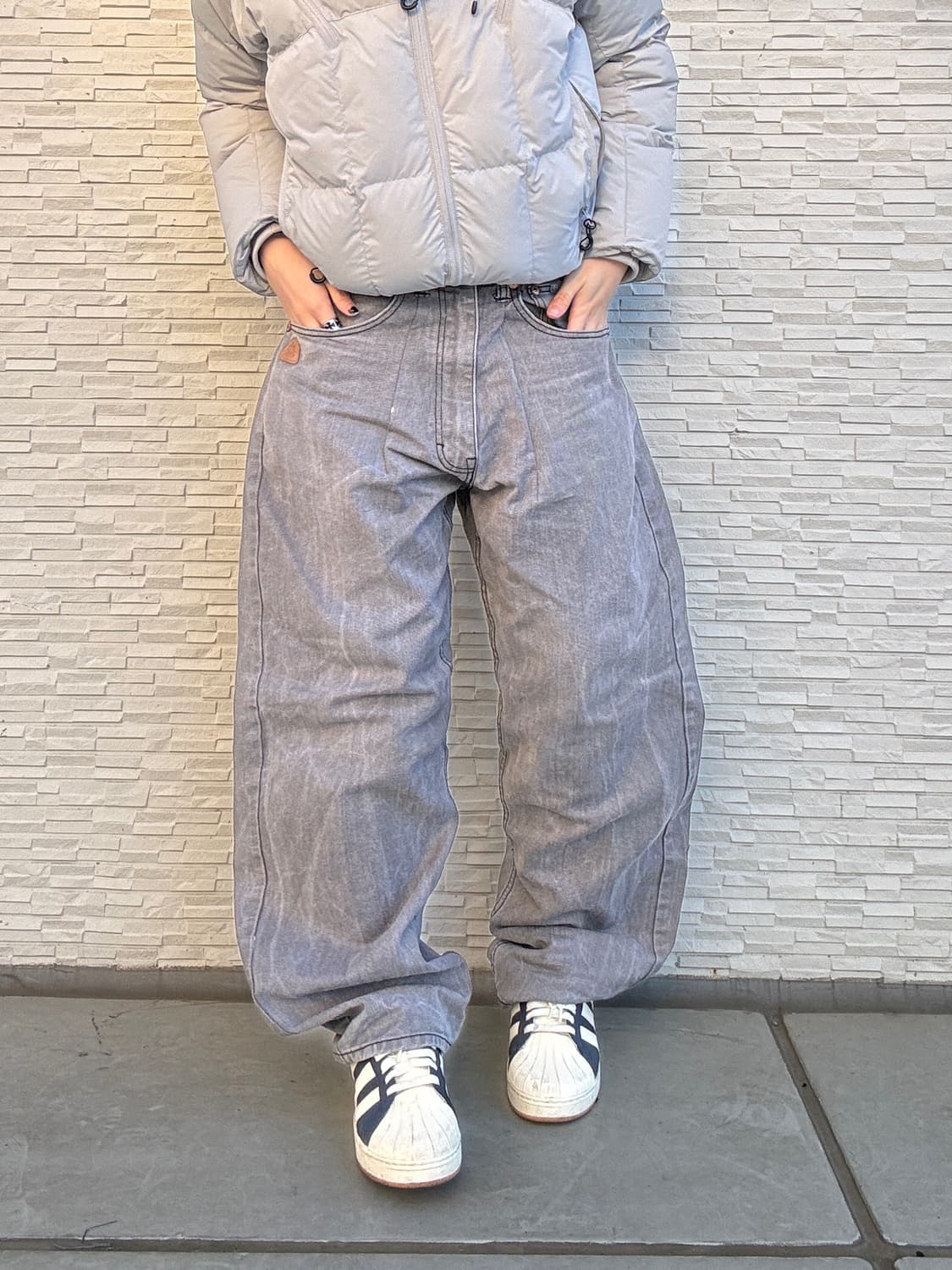 90sAKOMKS JEANS 올드스쿨 그레이 워싱 오버 와이드 데님 팬츠 상품이미지1