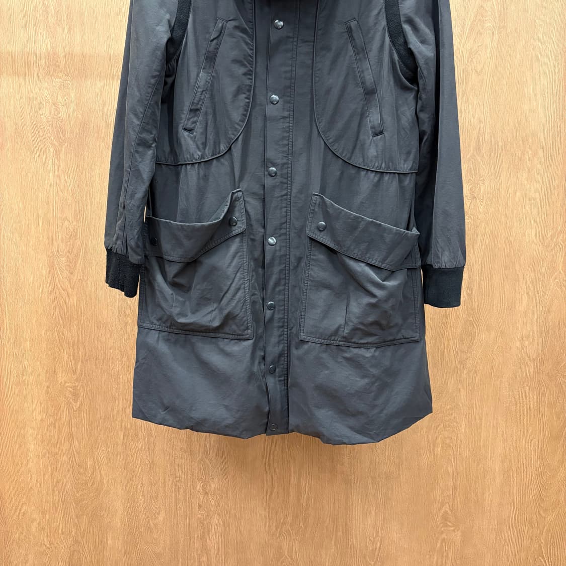 디젤 하이넥 코튼 나일론 롱 자켓 후드 내장 프론트 스냅 디테일 차콜 상품이미지5