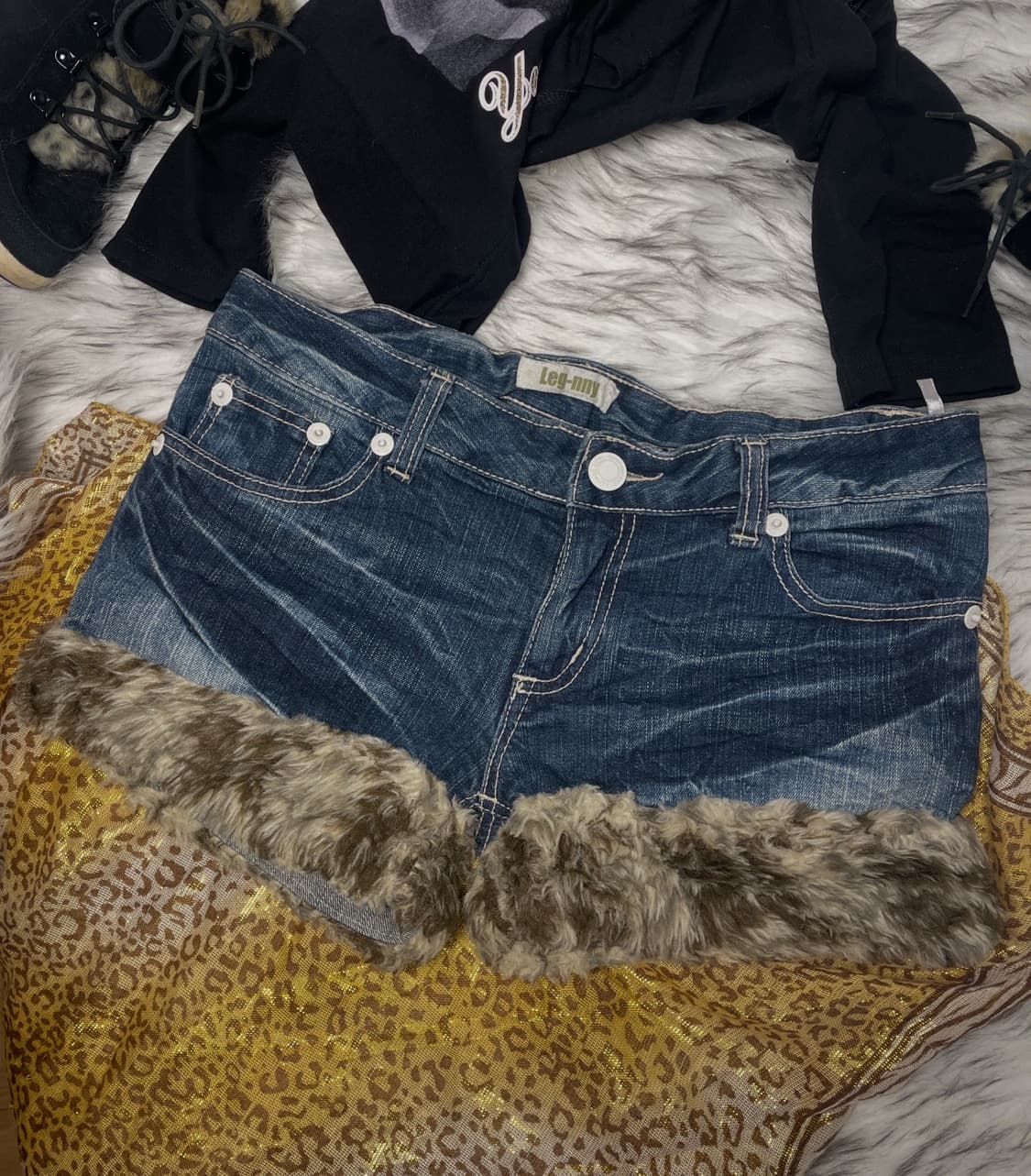 빈티지 호피 퍼 팬츠 쇼츠 로우라이즈 상품이미지1