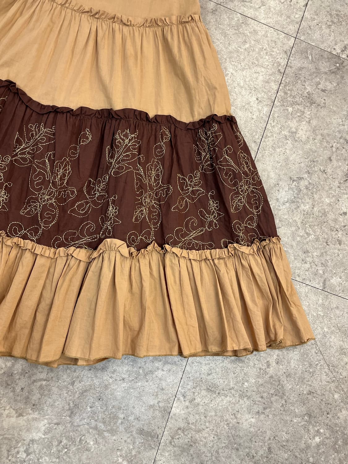 빈티지 프릴 자수 롱 스커트 브라운 M #csz4069  상품이미지5