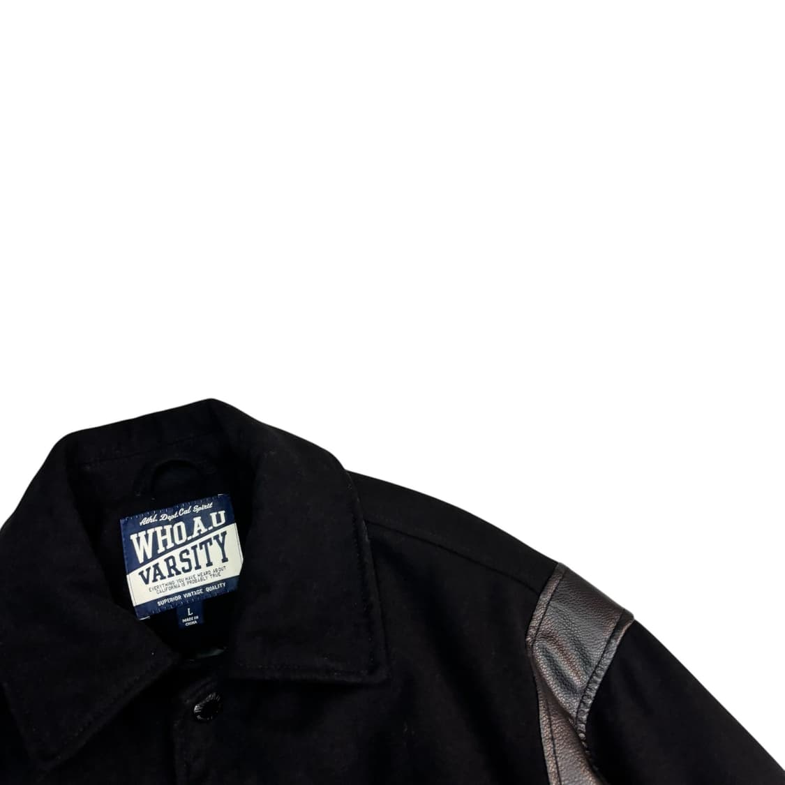 후아유 블랙 유니 카라 바시티 자켓 상품이미지3