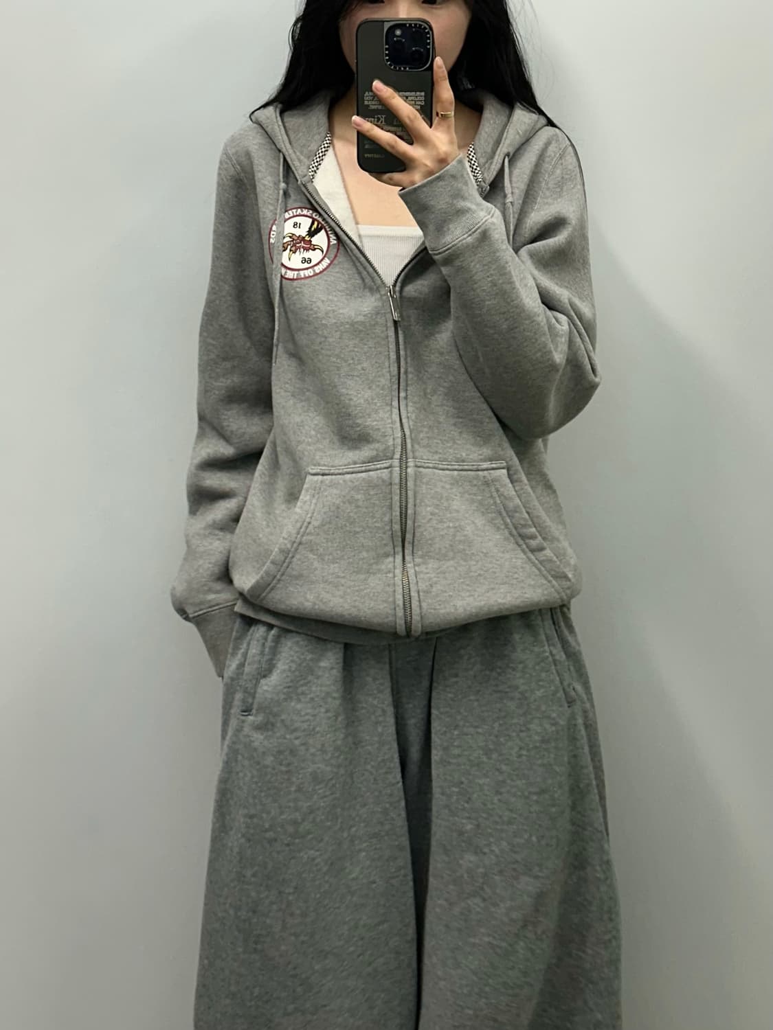 반스 체커보드 백로고 그레이 후드집업 상품이미지1