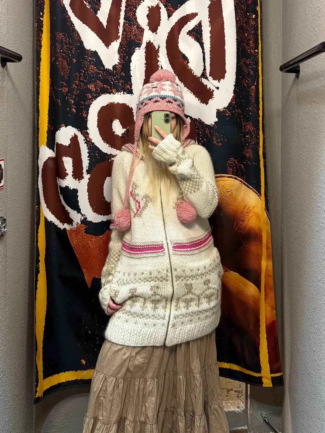 빈티지 노르딕 핑크 니트집업 상품이미지2