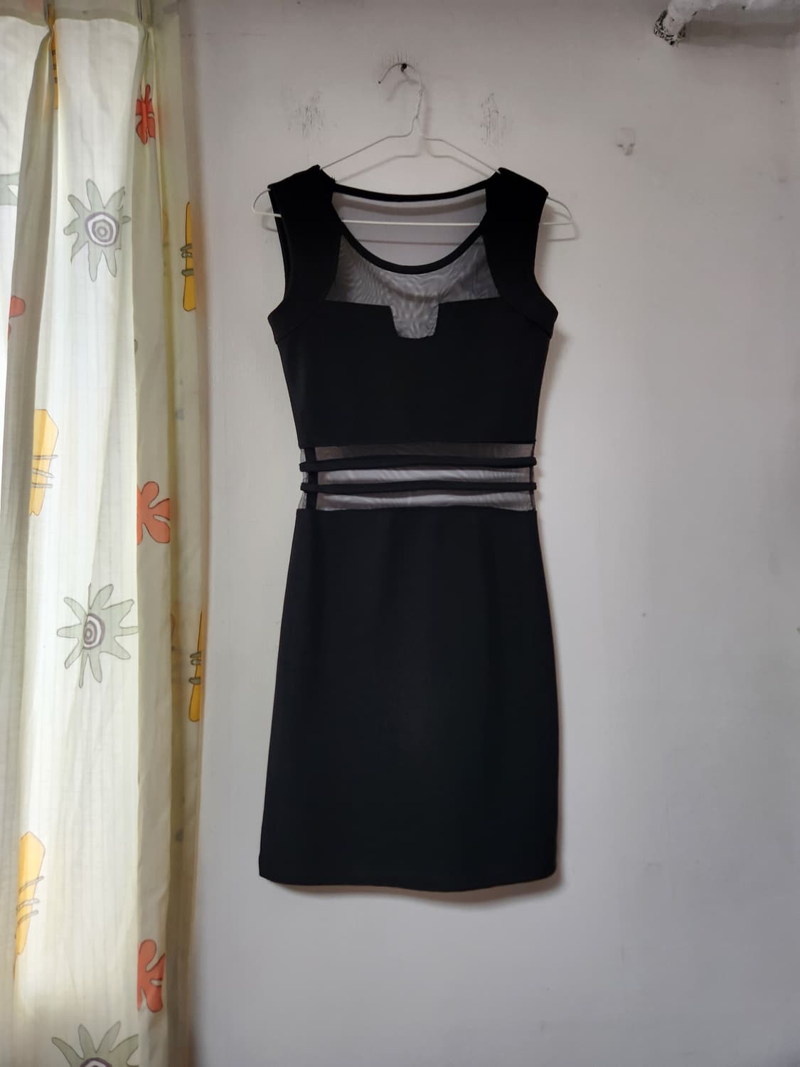 블랙 시스루 배색 미니 원피스 XS 상품이미지1