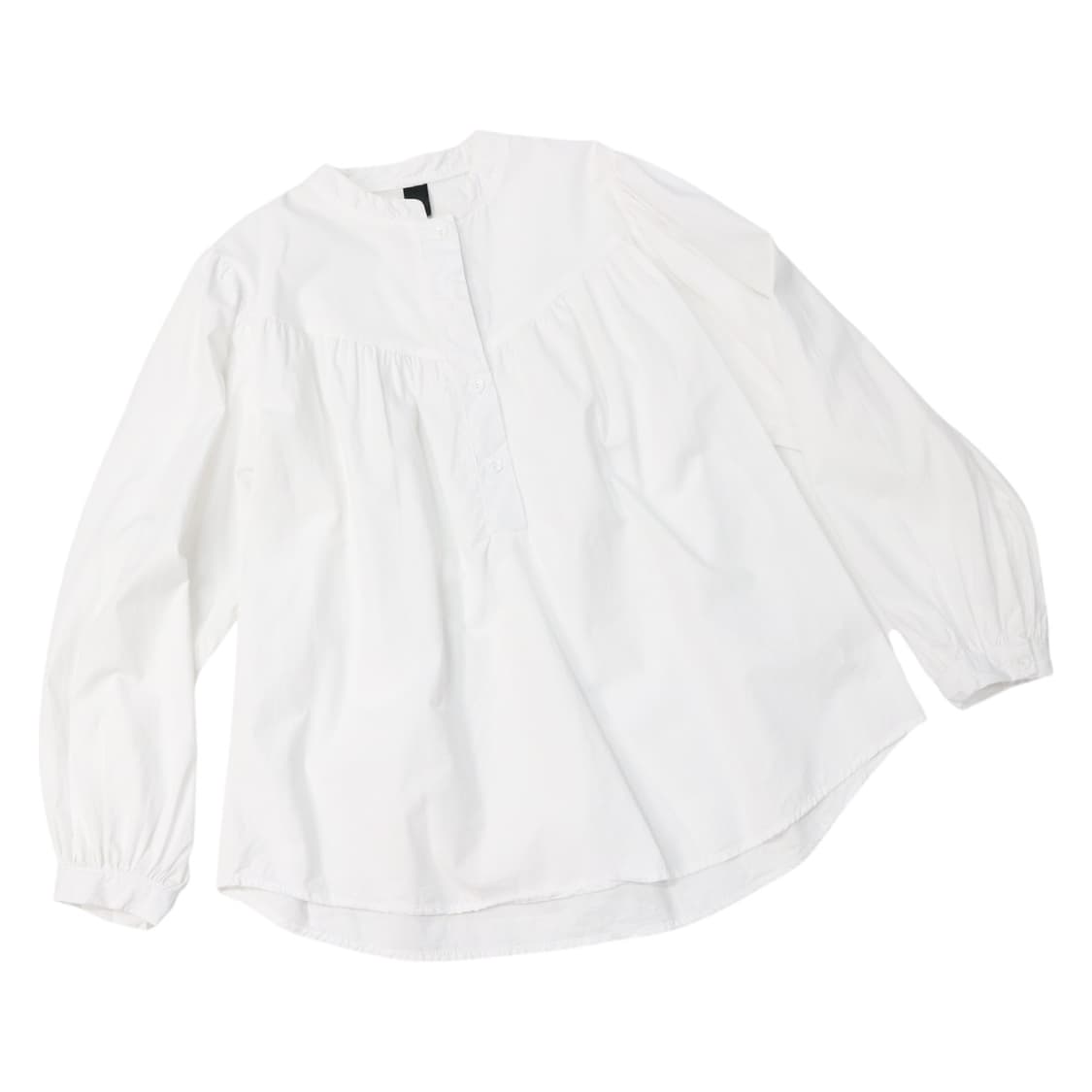 코튼 100% 핀턱 셔링 화이트 밴드 칼라 블라우스 상품이미지1