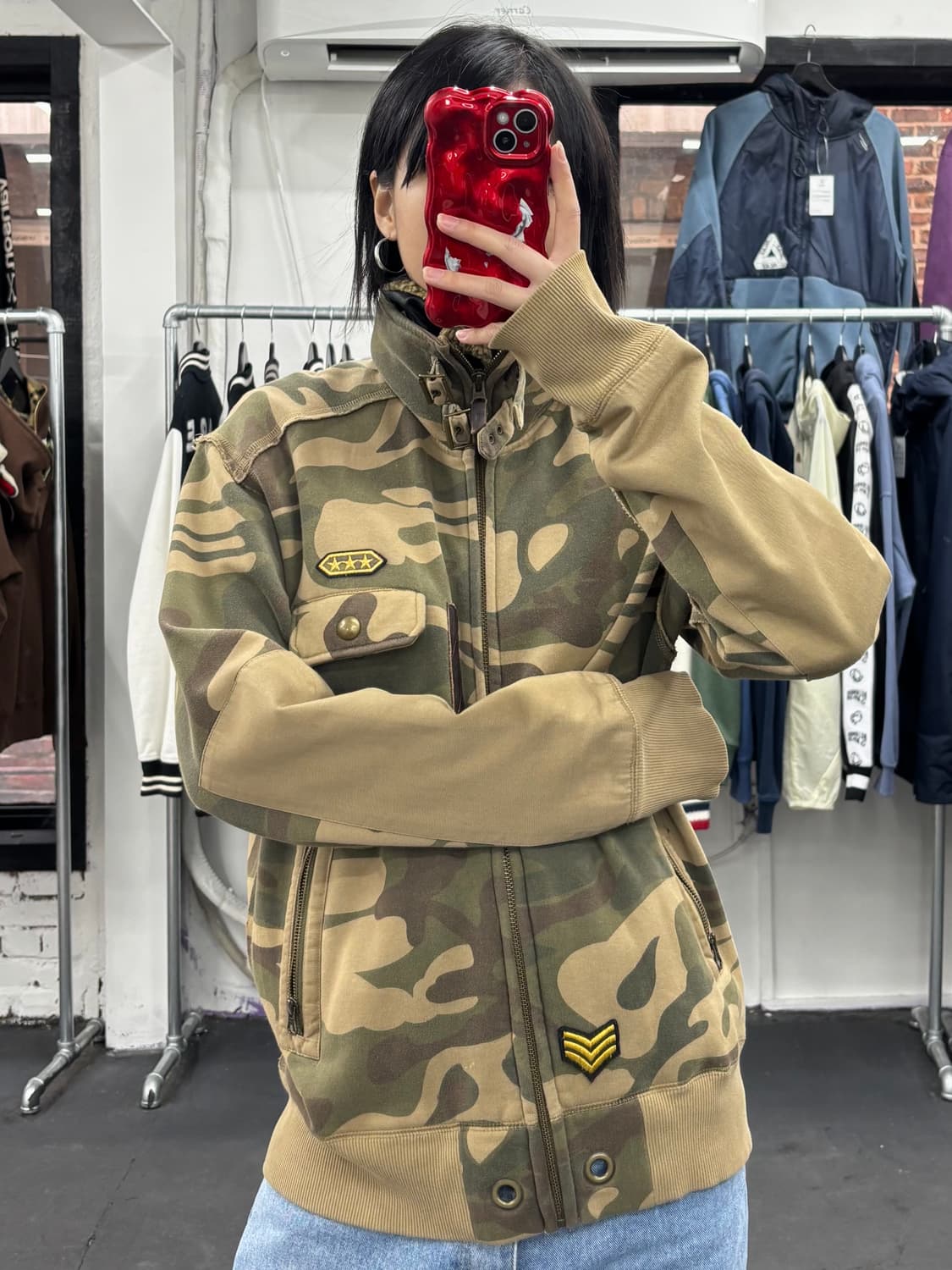 VTG Y2K 카모 넥버클 자켓 상품이미지3