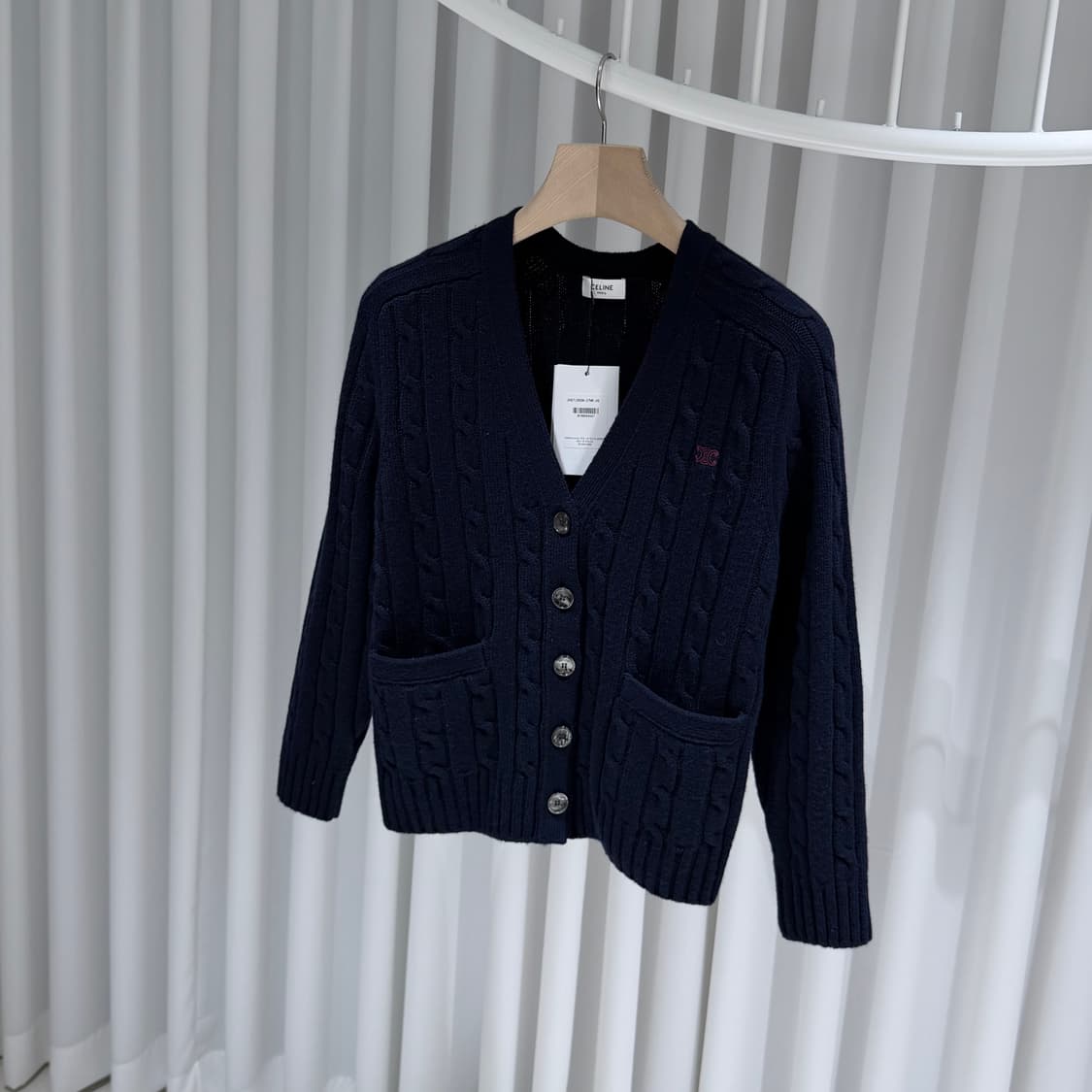 (A+/XS) / 셀린느 케이블 니트 트리옹프 캐시미어 가디건 네이비 상품이미지2