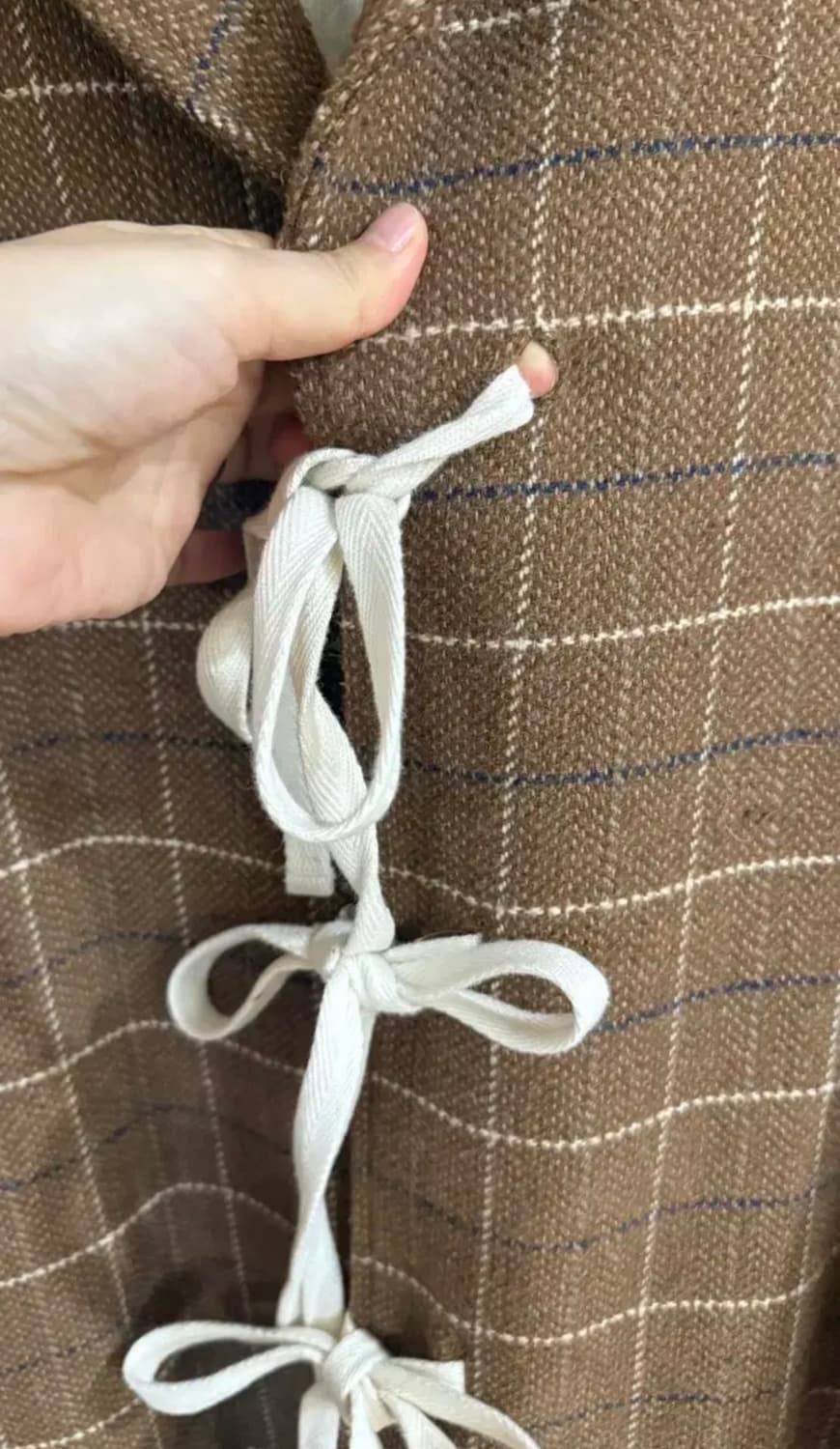 Neul 브라운 체크 리본 매듭 코트 상품이미지6