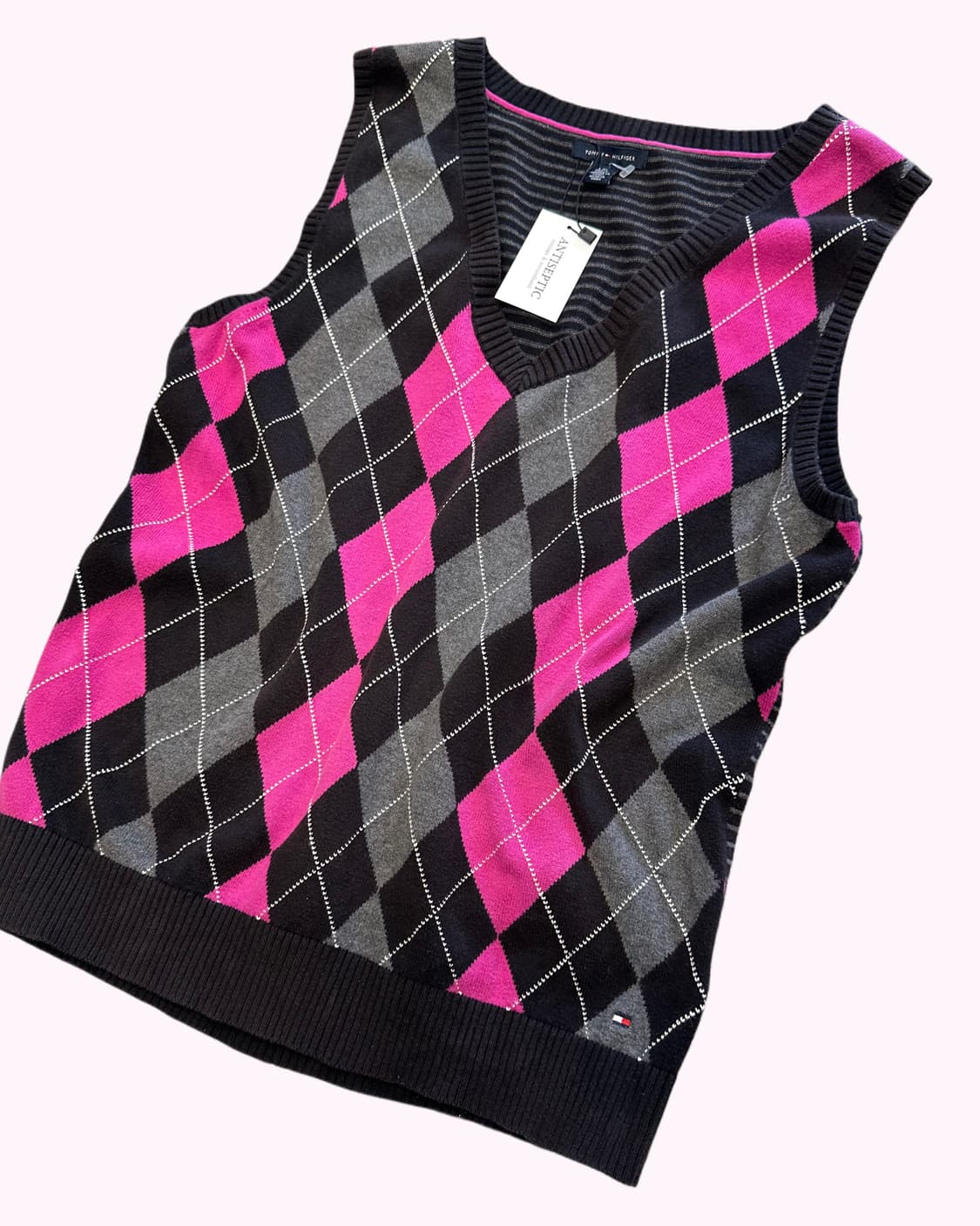 TOMMY HILFIGER pink argyle knit vest 상품이미지4