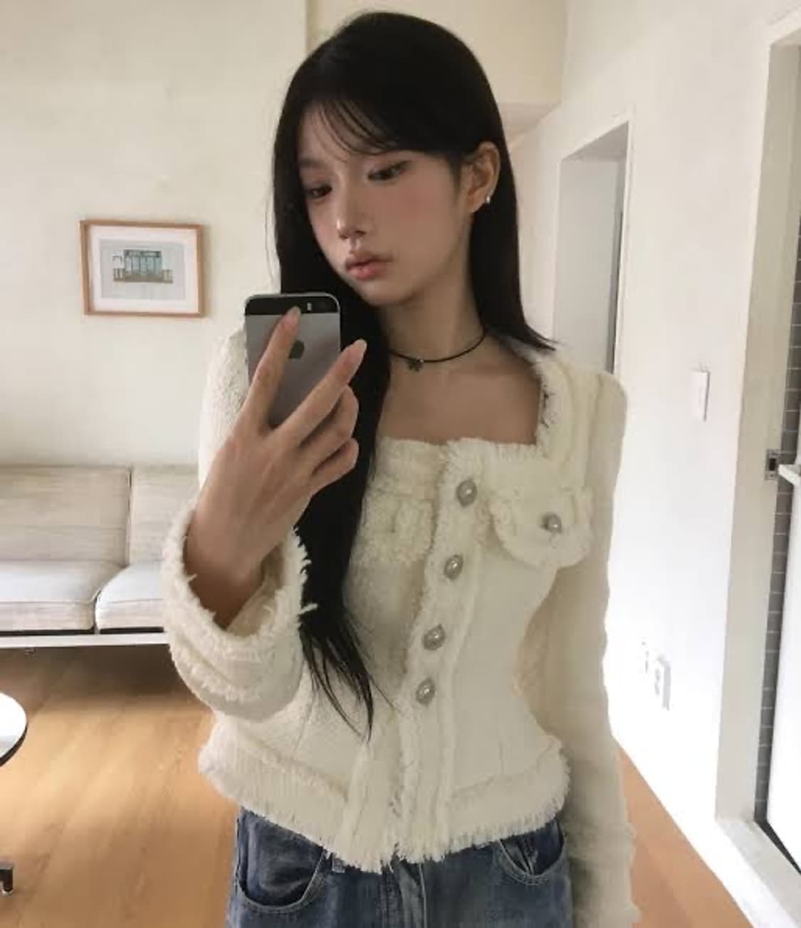 모디무드 라인 트위드 아이보리 1사이즈 상품이미지1