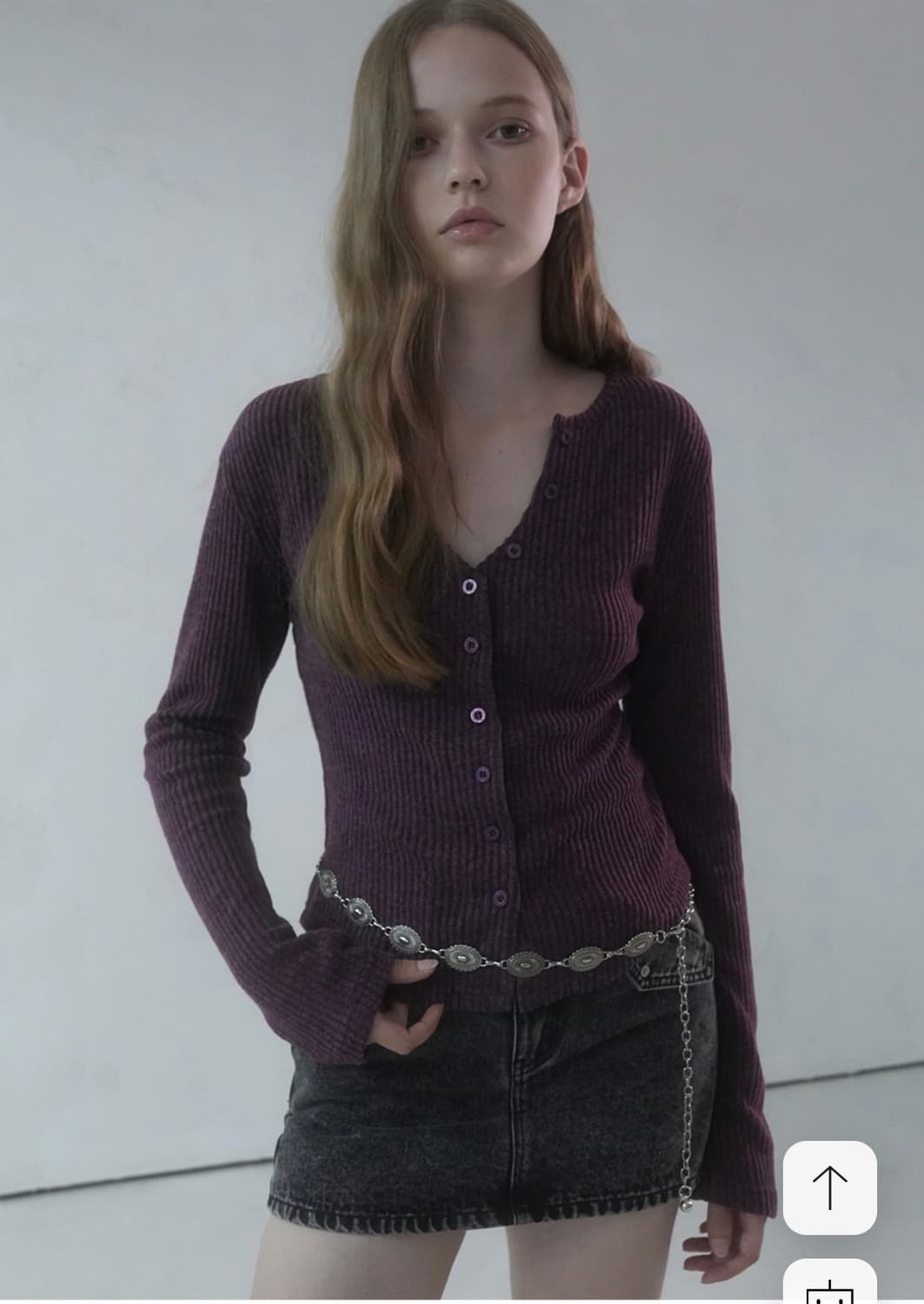 어반드레스 골지 니트 브이넥 가디건 니트 퍼플 M 상품이미지1